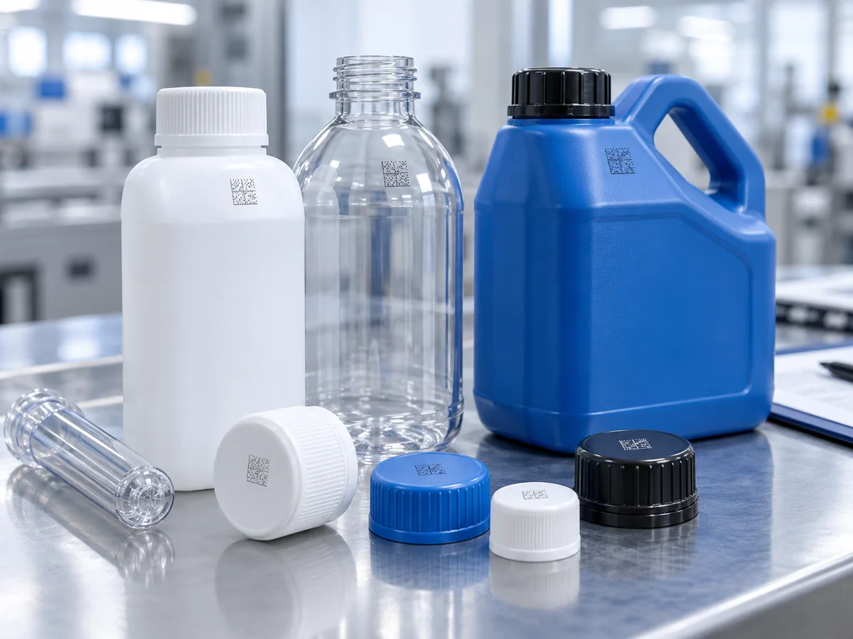 Plastic bottles and containers with fast-dry date and lot coding