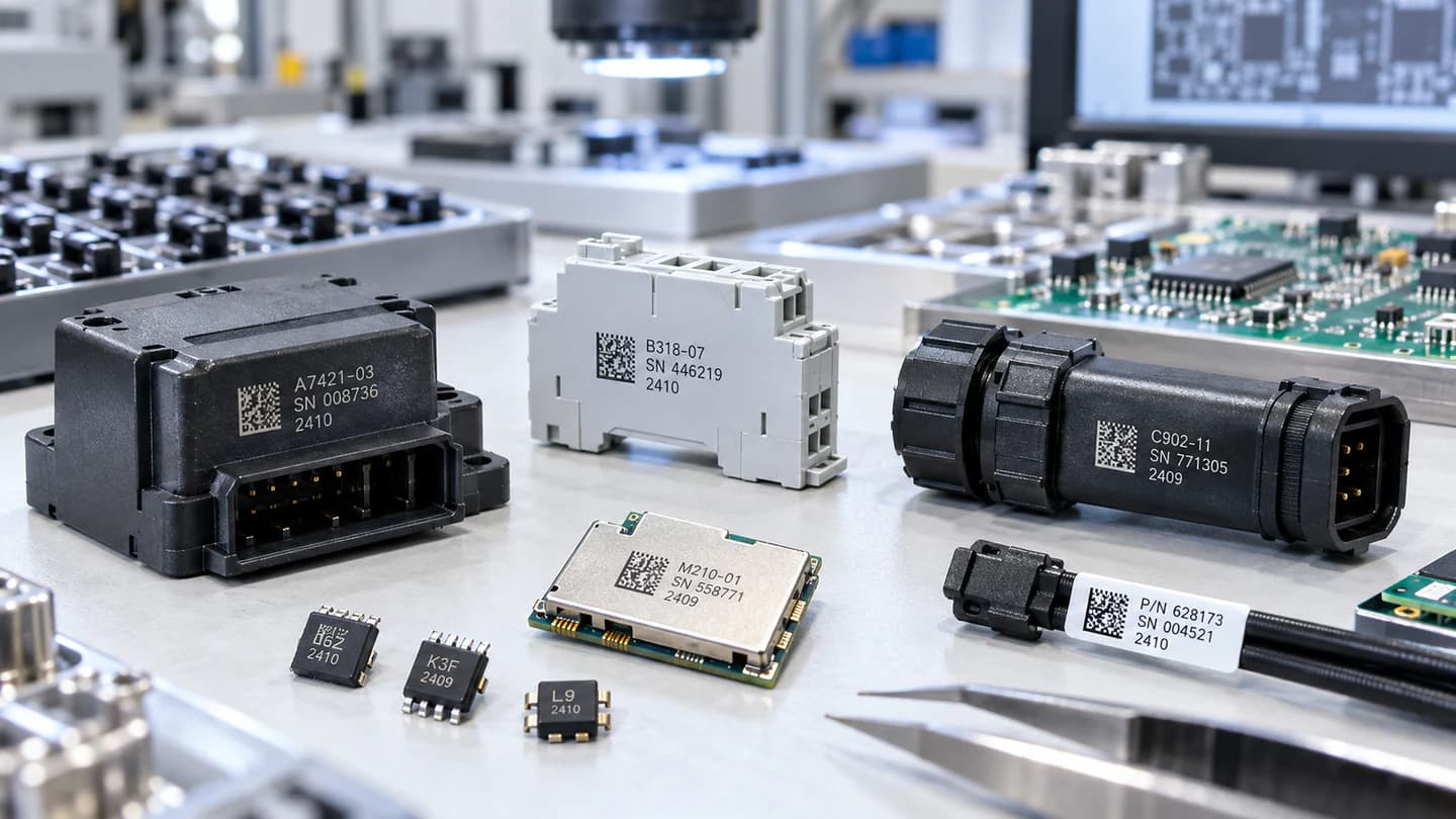 Electronic components with model and traceability coding