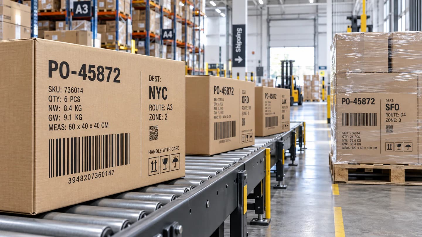 Shipping cartons with barcode and logistics coding