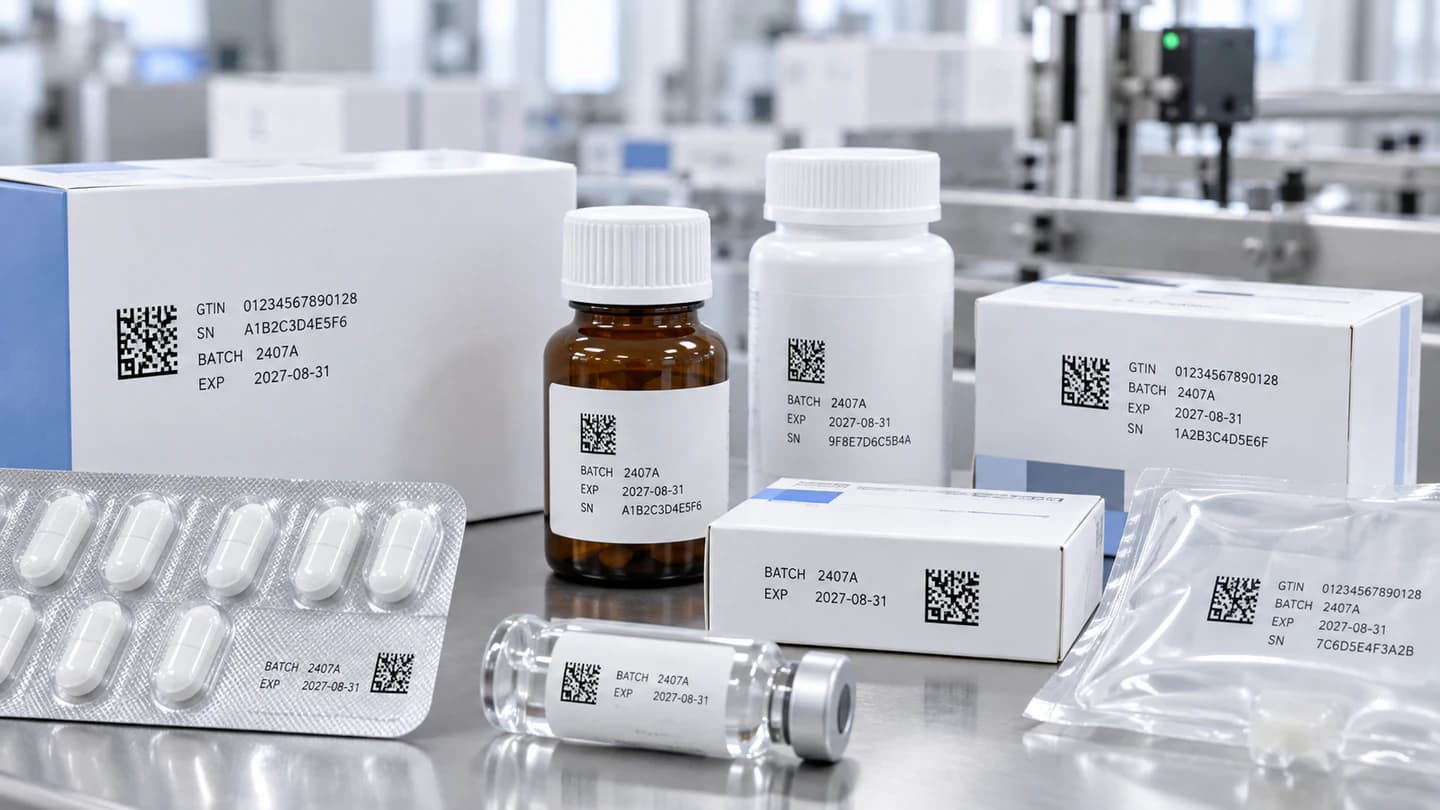 Pharmaceutical cartons and bottles with batch and expiry coding