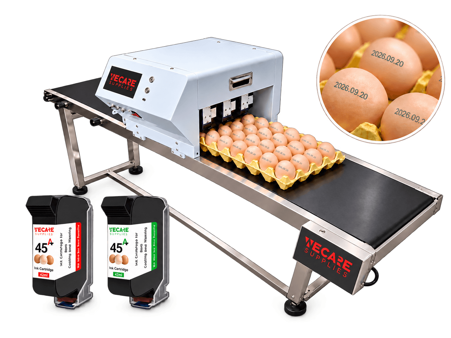WECARE egg coding machine, ink cartridges and production-line date printing application