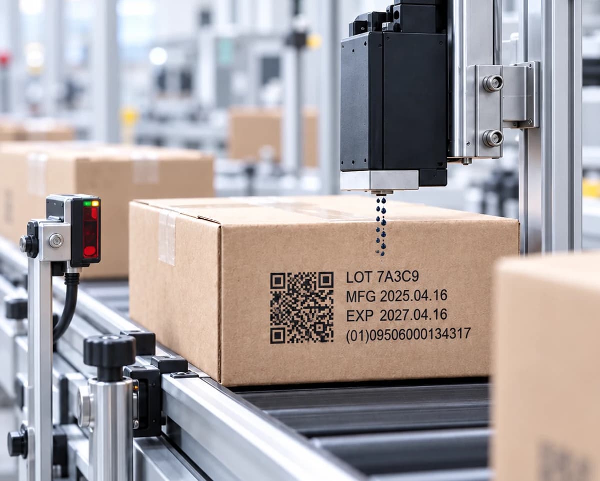 Compact semi-automatic coding workstation printing batch information on cartons