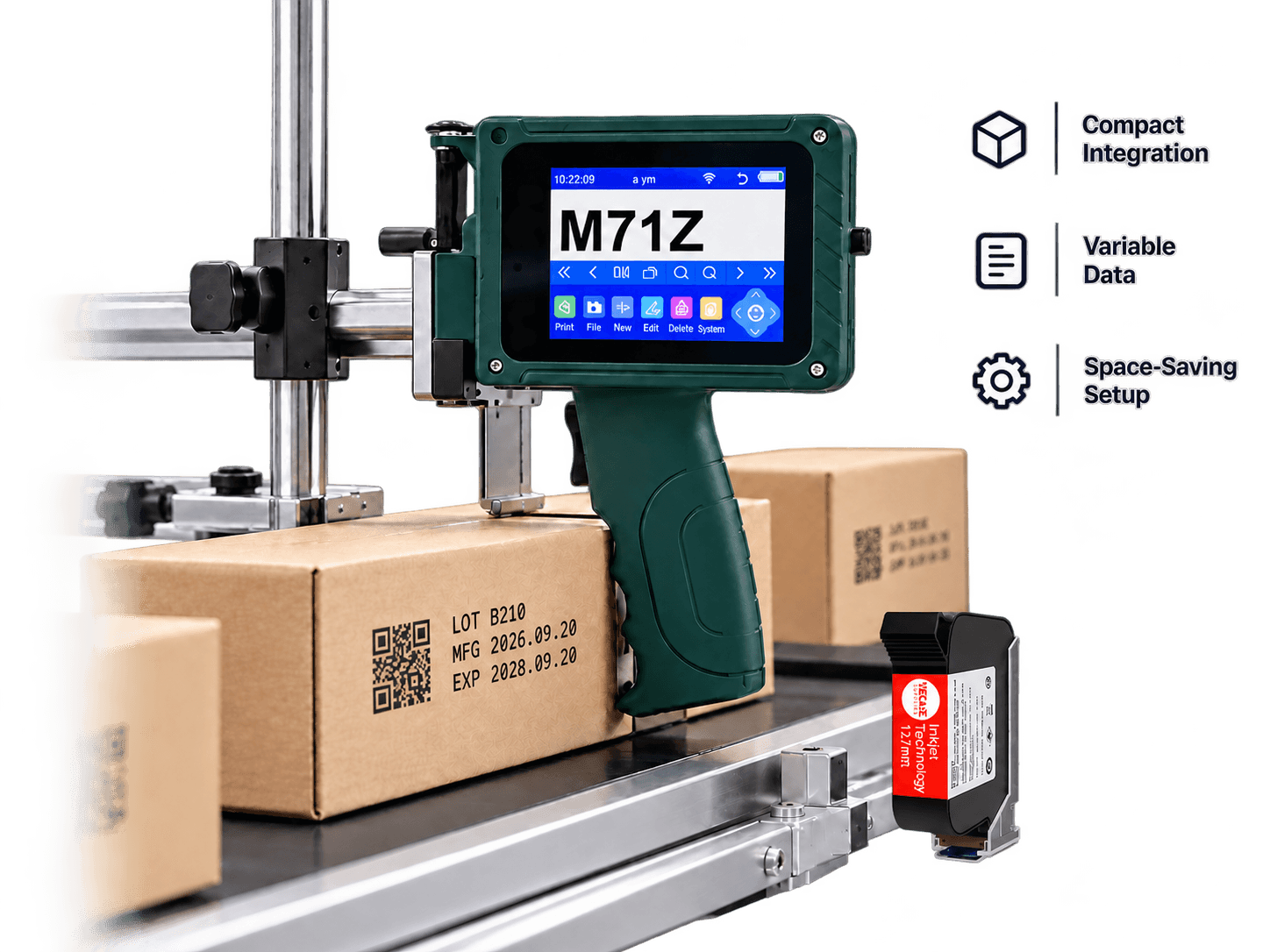 WECARE M71Z mini coding printer installed for compact TIJ production coding