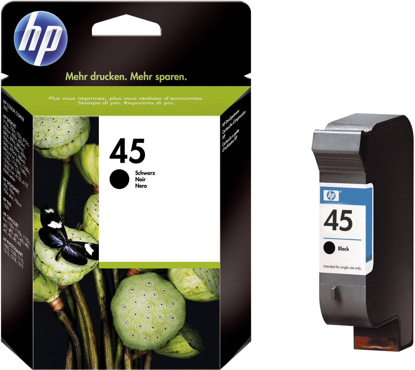 HP 45 (51645A/AE) Ink Cartridge, Black, 42ml, Made in Ireland